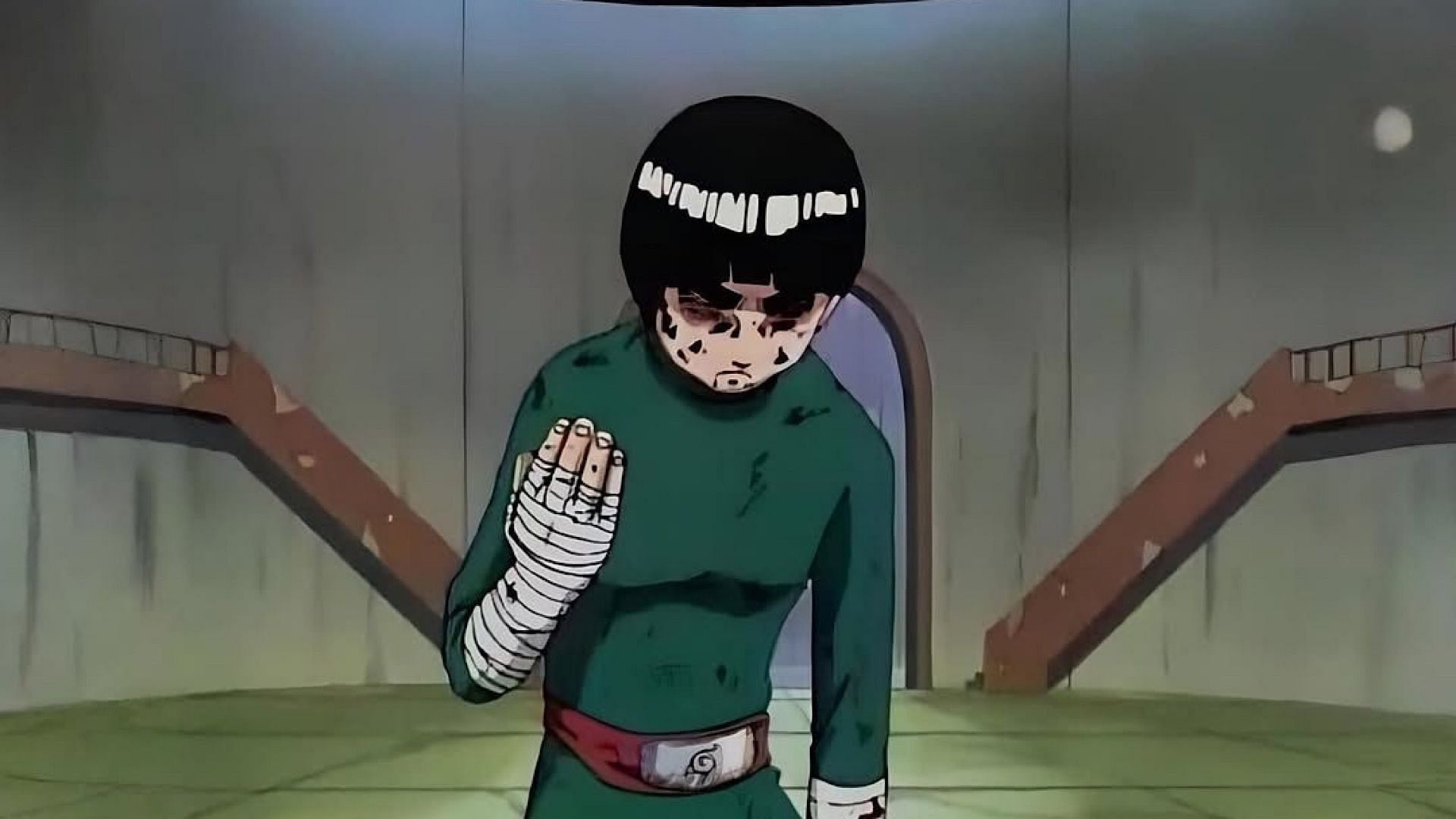 Rock Lee after his fight with Jonin-level Gaara (Image via Studio Pierrot)